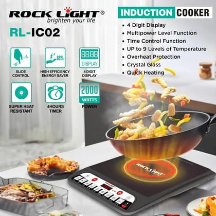 Rock Light RL-IC02 Induction Cooktop | Electric Induction Stove with Fast Heating | Portable Induction Cooking Plate for Home & Kitchen | Easy-to-Use Induction Cooker