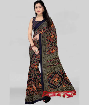 LEELAVATI Georgette Printed Saree With Unstitched Blouse Piece ( Navy Blue )