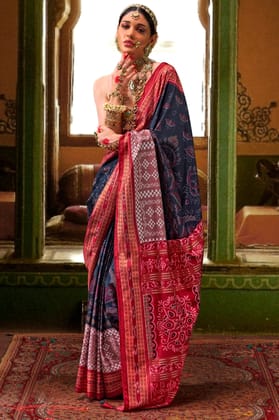 Blue Printed Silk Saree