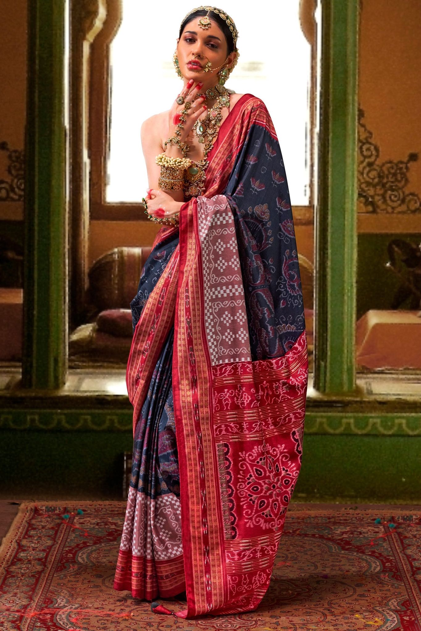 Blue Printed Silk Saree