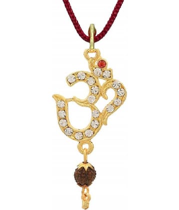 ASTRODIDI Men's and Women's Brass Gold Plated Om Pendant Locket with Rudraksha Zircon Beads