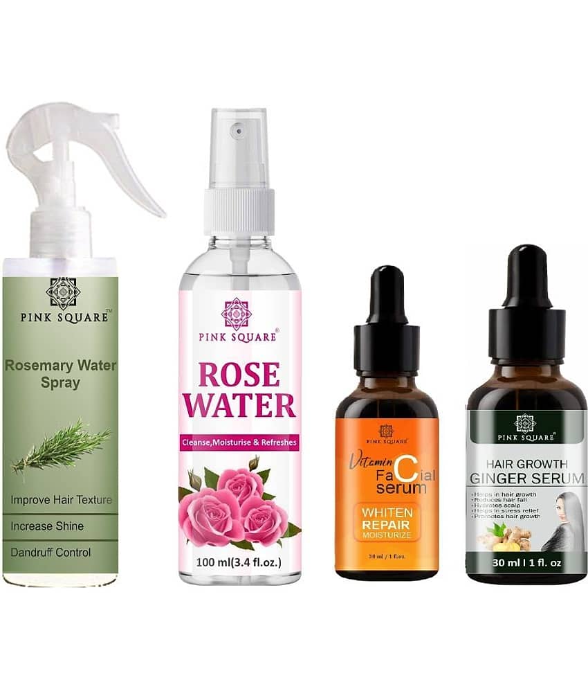 Rosemary Water Hair Spray 100ml, Rose water for Cleansing 100ml, Vitamin-C Serum 30ml & Hair Growth Serum 30ml Combo of 4
