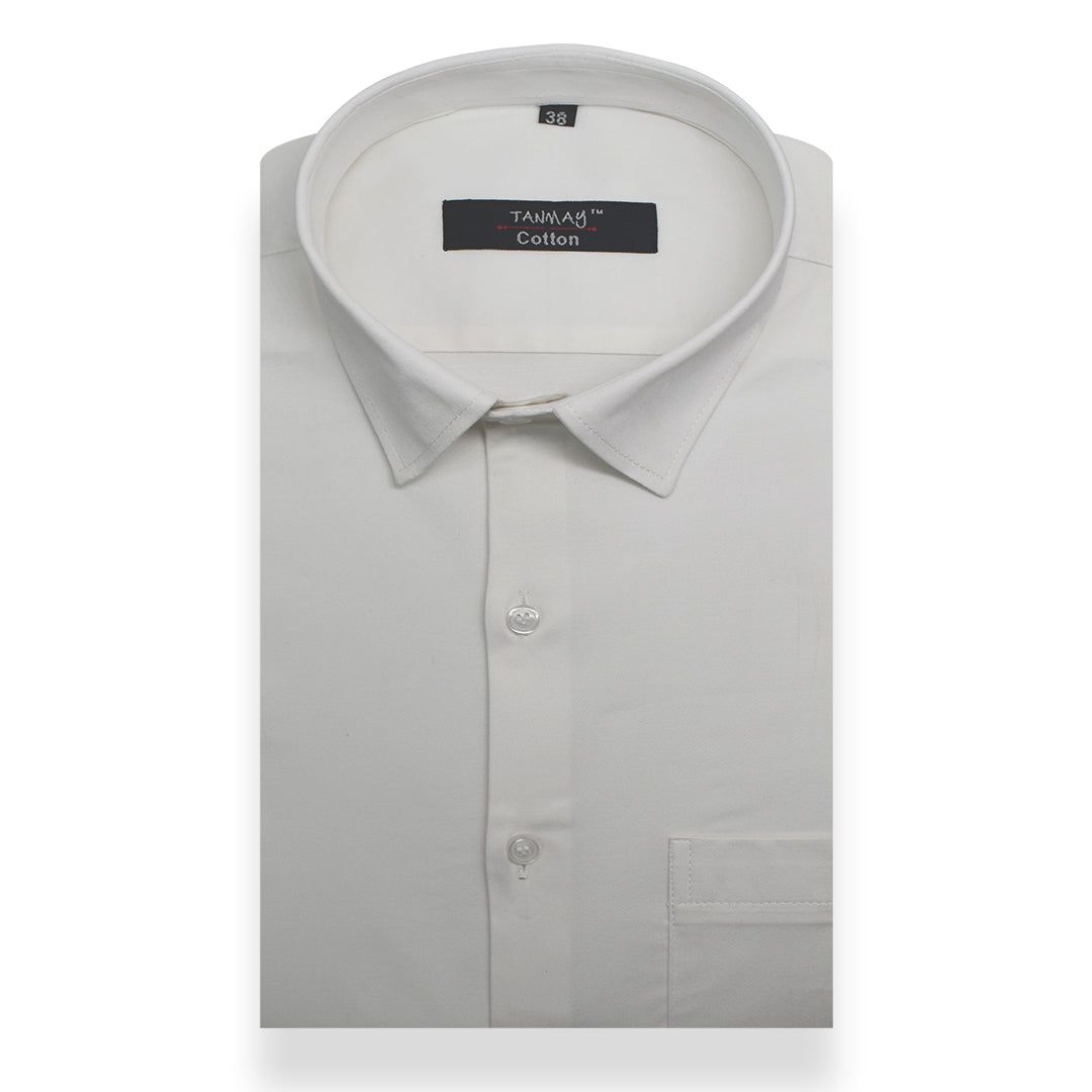 White Color Lycra Cotton Shirt For Men's-M (38 Inch) (98 CM) / Full