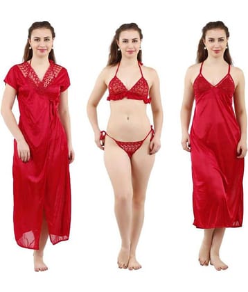 Romaisa Satin Nighty & Night Gowns - Red Single