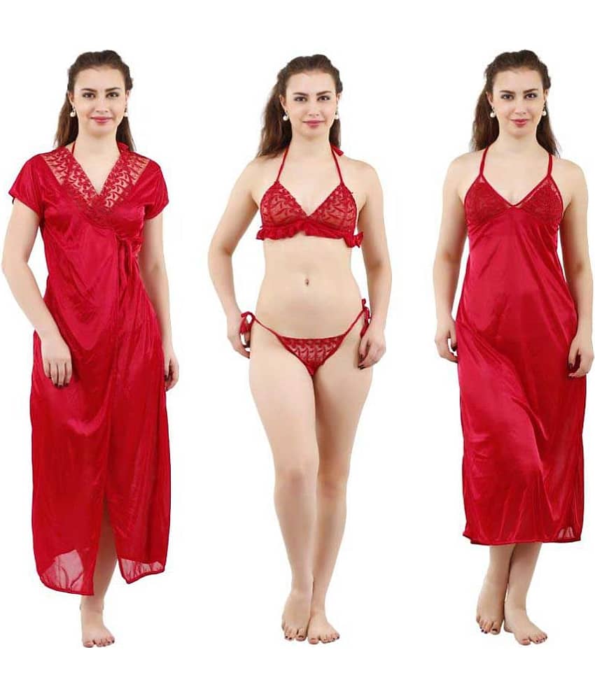 Romaisa Satin Nighty & Night Gowns - Red Single