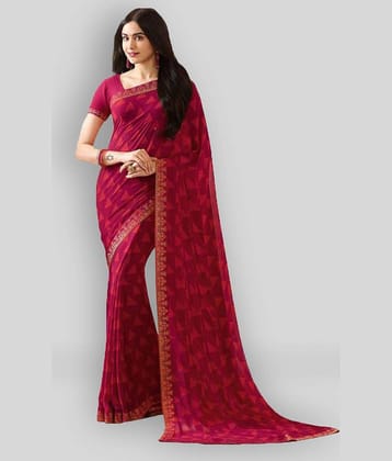 Gazal Fashions Georgette Printed Saree With Unstitched Blouse Piece ( Maroon )