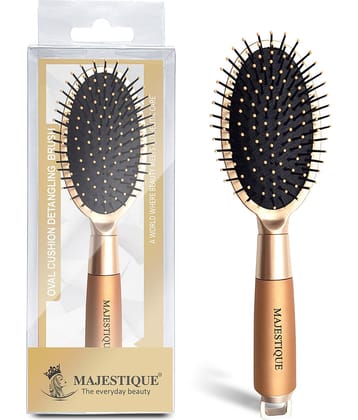 Majestique Golden Oval Cushion Detangling Brush Friendly Detangling Brush Ultra-Soft Tipped Nylon