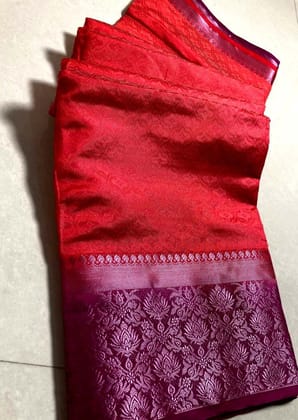 Women's Kanjivaram Silk Saree with Unstitched Blouse Piece (Red, 5-6 Mtrs)