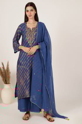 Blue Red lehariya kurta set of 3-S