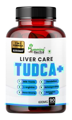 Humming Herbs Liver Care Tudca+ 7 In 1 Formula Blend Of Tudca, L-Arginine, Milk Thistle, Dandelion, Ashwagandha, Panax Ginseng, Astragalus Root, 90 Capsules, Pack of 1