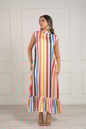 Rainbow Striped Maxi Dress-XS