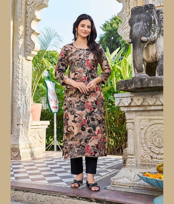 VIBE VISION Cotton Blend Printed Kurti With Pants Women's Stitched Salwar Suit - Black ( Pack of 1 )