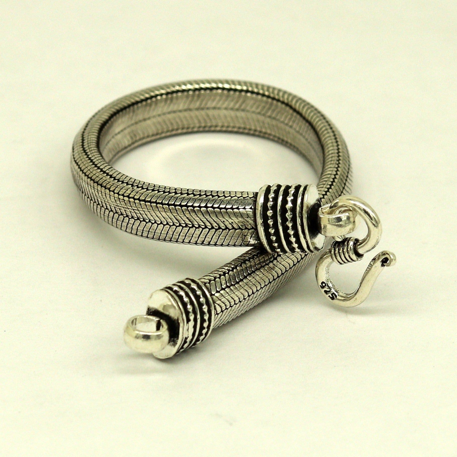 8.5" solid 925 sterling silver handmade snake chain heavy customized D shape half round design bracelet, personalized gifting jewelry sbr202