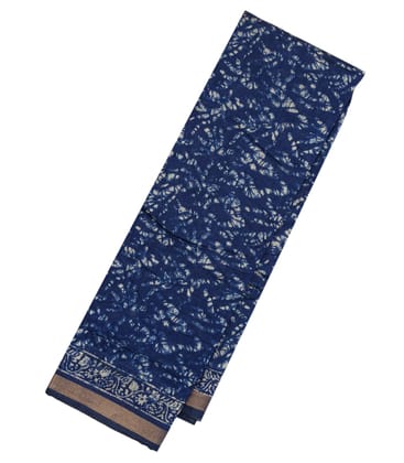 Blue Woven Blended Cotton Viscose Saree With Printed Motifs-Blue