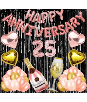 Jolly Party  25 Rose Gold Foil Balloons with Happy Anniversary Decoration Items ( Pack of 55)