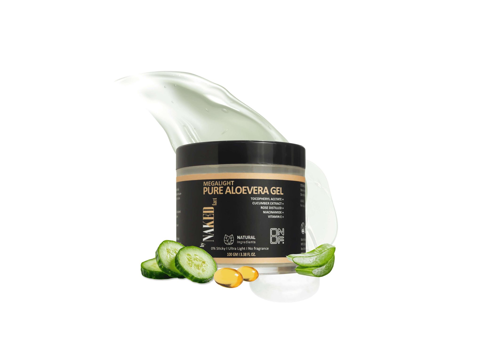 By NAKED fact Megalight 0 % Sticky Aloe Vera Gel for Skin & Hair with Pure Aloe Vera Leaf Juice, Cucumber Extract, Niacinamide & Vitamin E, Hydrates & Soothes Irritated Skin, Keeps Scalp Healthy, For Men & Women, 100gm