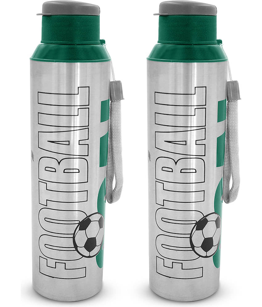 Dhara Stainless Steel Breeze 800 Green Stainless Steel Fridge Water Bottle 800 mL ( Set of 2 )