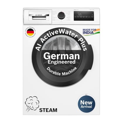 Bosch 7 kg 5 Star Front Load Fully-Automatic Washing Machine, Steam Antibacterial Tech, AI ActiveWater, 15 Wash Programs, 53L Large Drum, SoftCare Paddle, White, WAJ24263IN (2026 Model) Bosch 7 kg 5 Star Front Load Fully-Automatic Washing Machine, Steam 