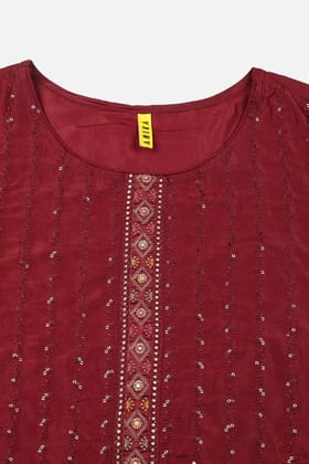 Maroon Silk Blend Straight Kurta Pant With Dupatta PKSKD1847
