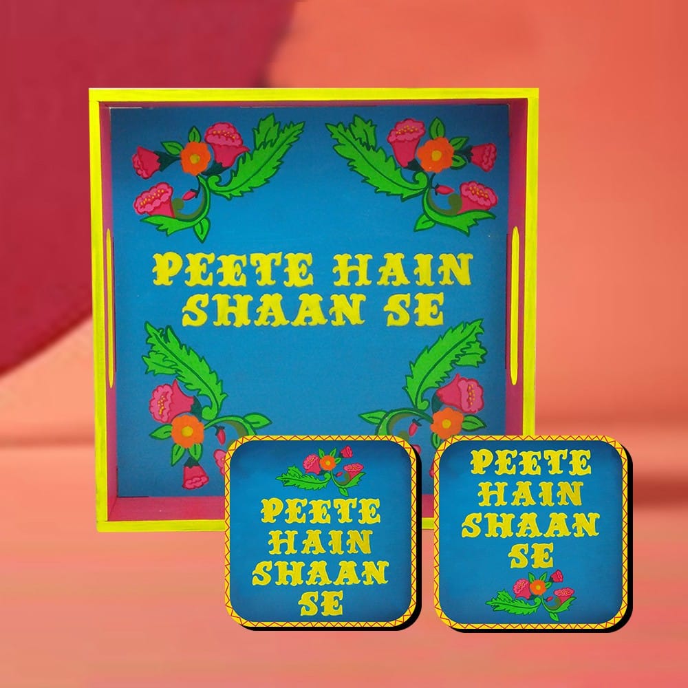 Pop Art on MDF Tray with Square Tea Coasters DIY Kit by Penkraft