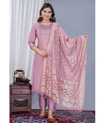 EXPORTHOUSE Silk Embellished Kurti With Pants Women's Stitched Salwar Suit - Purple ( Pack of 1 )