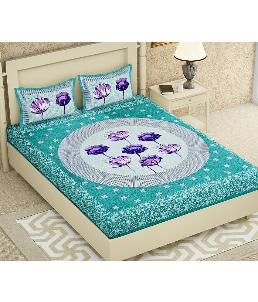 Cosito Cotton 1 Double Bedsheet with 2 Pillow Covers ( Green )