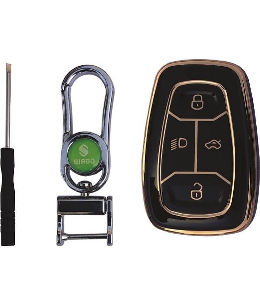 SIAGO Soft TPU Key Cover Compatible with TATA 4 Button Smart Car Key Cover with Key Chain for Nexon | Harrier | Safari | Altroz | Tigor | EV | Punch | Tiago EV Electric
