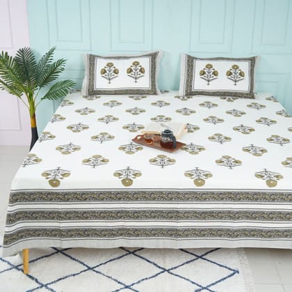 Block Print King Size Bedsheet- Yellow-King 100 x 104 inches