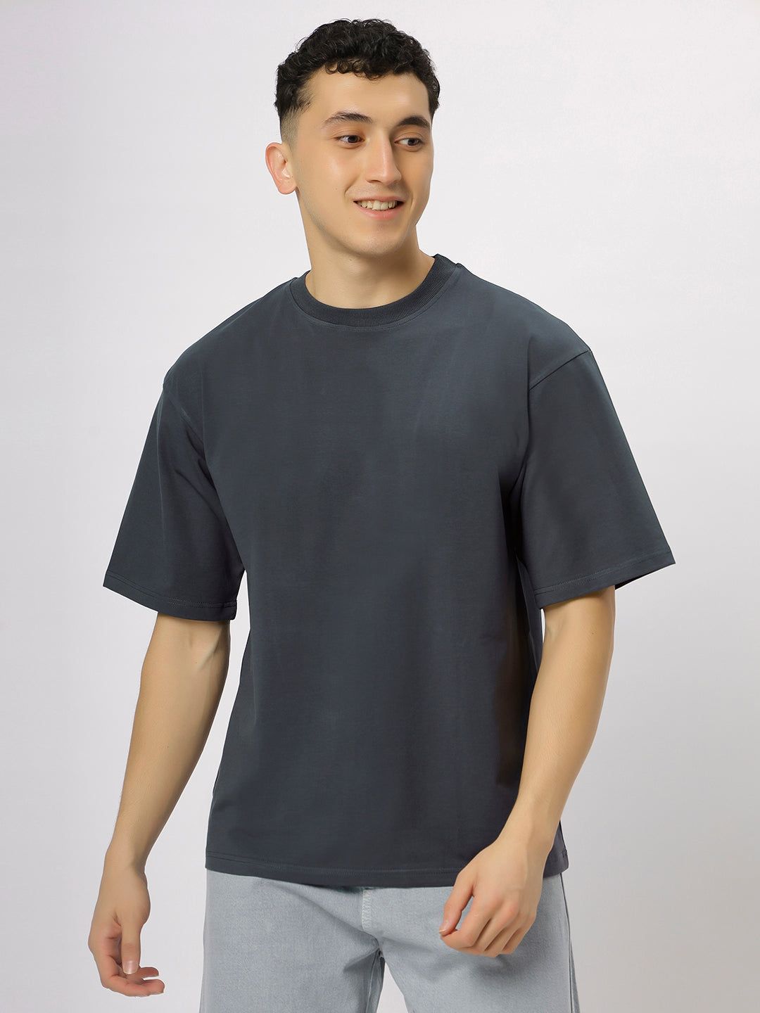 Still Grey Supima Oversize Round Neck T-shirt-S
