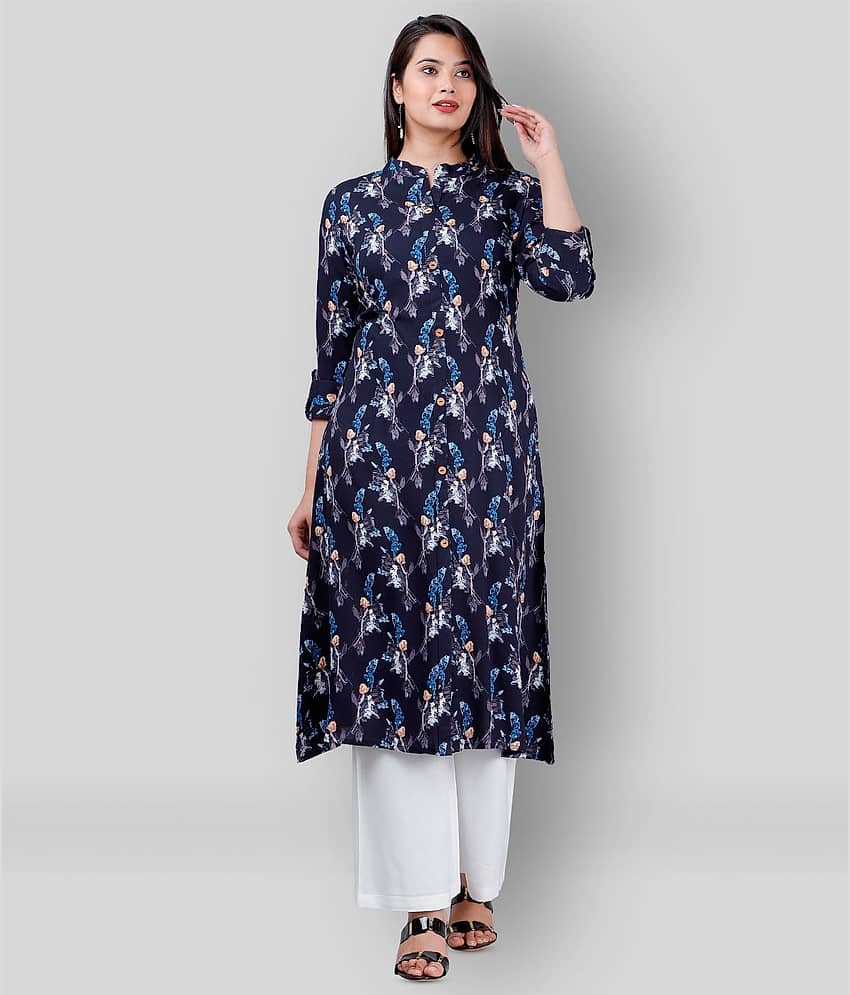 MAUKA - Navy Blue A-line Rayon Women's Stitched Salwar Suit ( Pack of 1 )