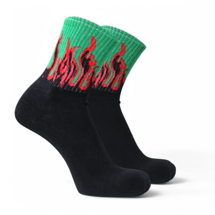 FIRE EDITION - BLACK/GREEN - RED FLAMES-Pack of 1-Pair
