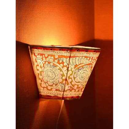 Joyful Peacock Kalamkari Handpainted Wall Mount Leather Lamp -5.5 Inch