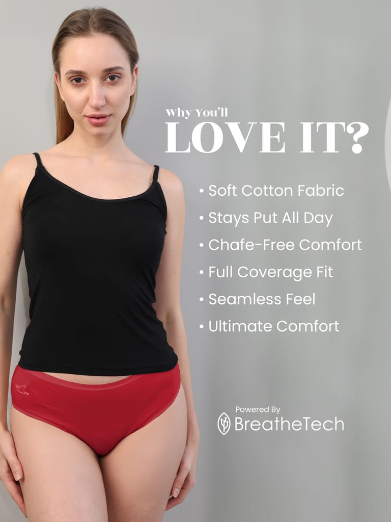 Freecultr Women’s Stretchable Cotton Hipster Panties – Breathable, Soft Briefs with Full Coverage | Everyday Underwear for Comfort & Fit | Women Innerwear Pack of 3 Black,Red,Nude