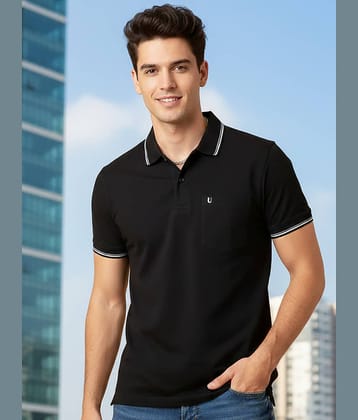 UNIBERRY Men Cotton Blend Regular Fit Solid Polo T Shirt ( Black )