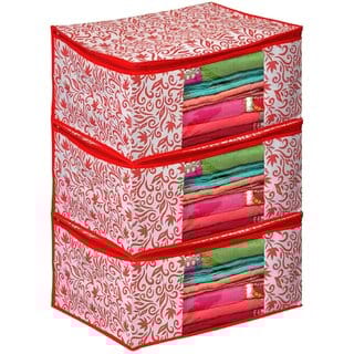 Floral Printed Non-Woven Saree Cover With Tranasparent Window- Pack of 3 (Assorted Color)