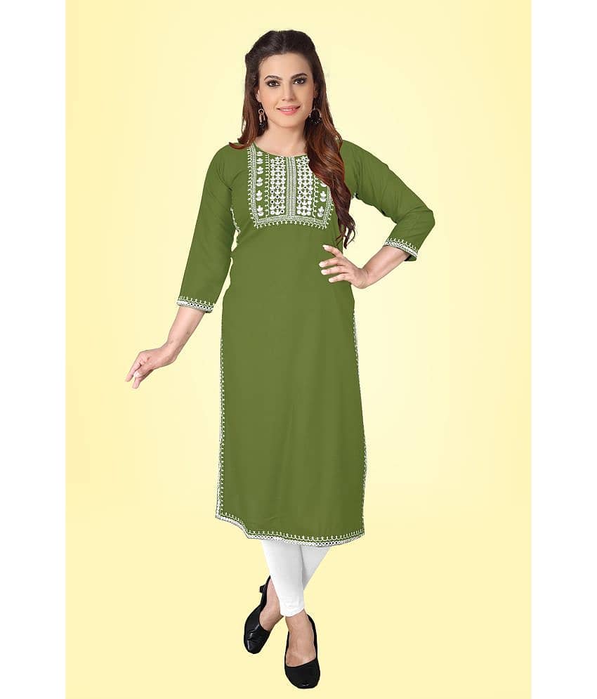 Kapadia - Green Rayon Women's Straight Kurti ( Pack of 1 )
