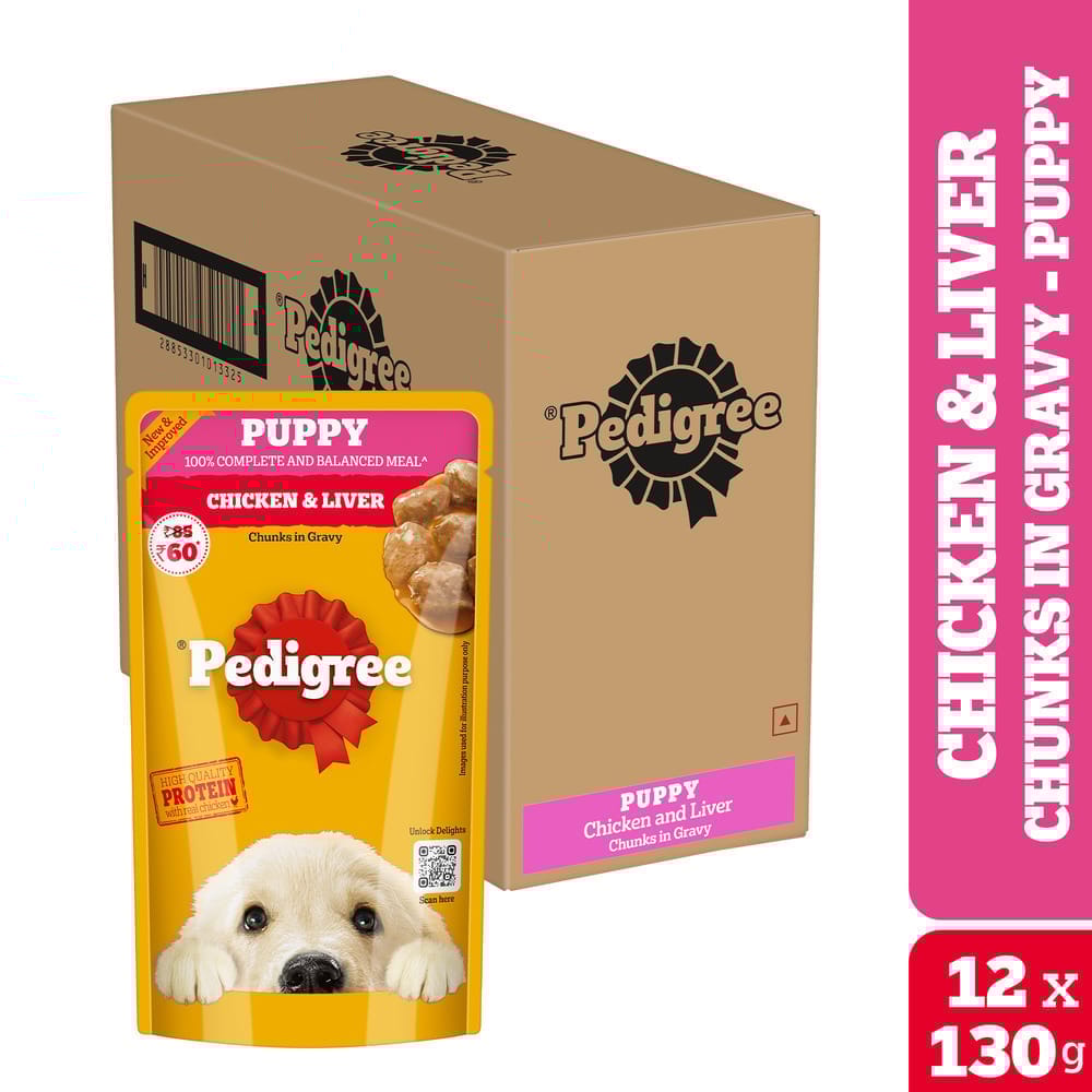 Pedigree Chicken &amp; Liver Chunks in Gravy Puppy Wet Dog Food (130gx12)