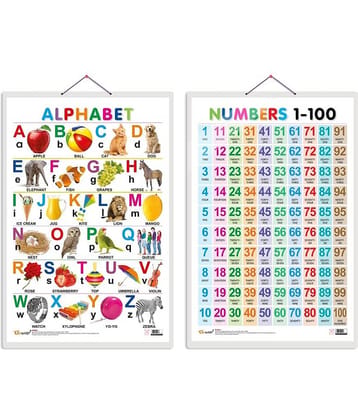 Set of 2 Alphabet and Numbers 1-100 Early Learning Educational Charts for Kids | 20"X30" inch |Non-Tearable and Waterproof | Double Sided Laminated | Perfect for Homeschooling, Kindergarten and Nursery Students