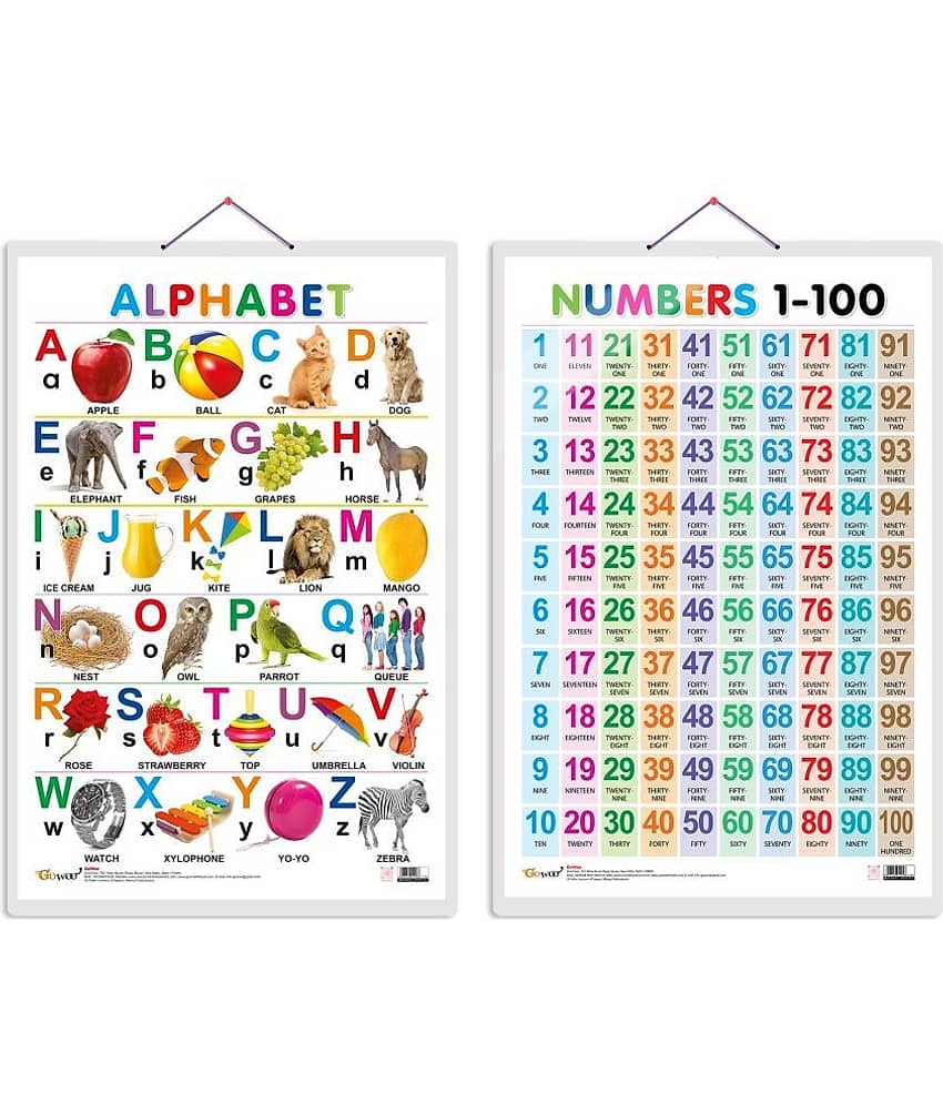 Set of 2 Alphabet and Numbers 1-100 Early Learning Educational Charts for Kids | 20"X30" inch |Non-Tearable and Waterproof | Double Sided Laminated | Perfect for Homeschooling, Kindergarten and Nursery Students