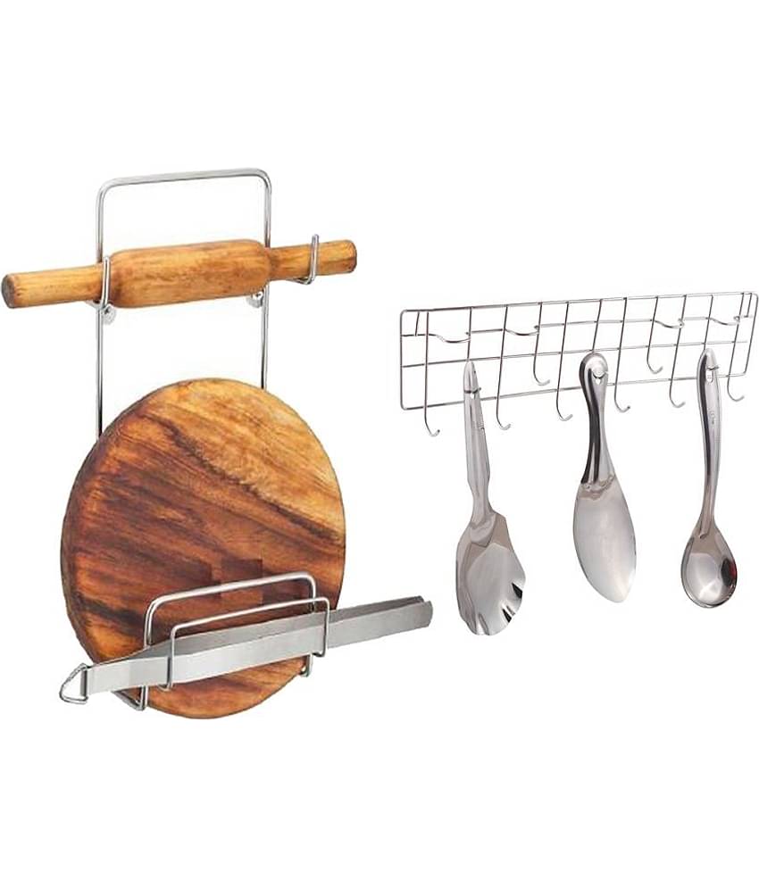 JISUN Stainless Steel Chakla Belan Stand & Ladle Hook rail For Kitchen