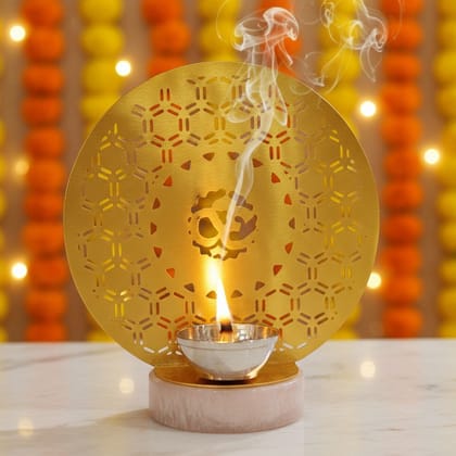 Brass Om Deepak | Spiritual Diya for Puja, Height : 7.5 Inch (ATMAS076 C)