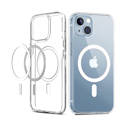 Magfit Cover for iPhone 13/14 | Mag-Safe Wireless Charging | Designed with Magnetic Lock Shockproof Phone Bumper Transparent Back Case Cover (Transparent)