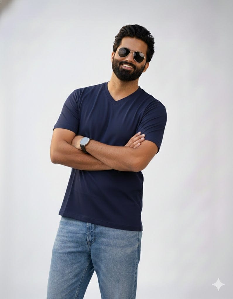 Navy blue V-Neck Tees for Men