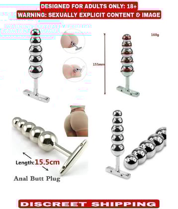 T-Handle Tower Stainless Steel 5 Anal Beads Butt Plug Sex Toy For Men Women By KamYog