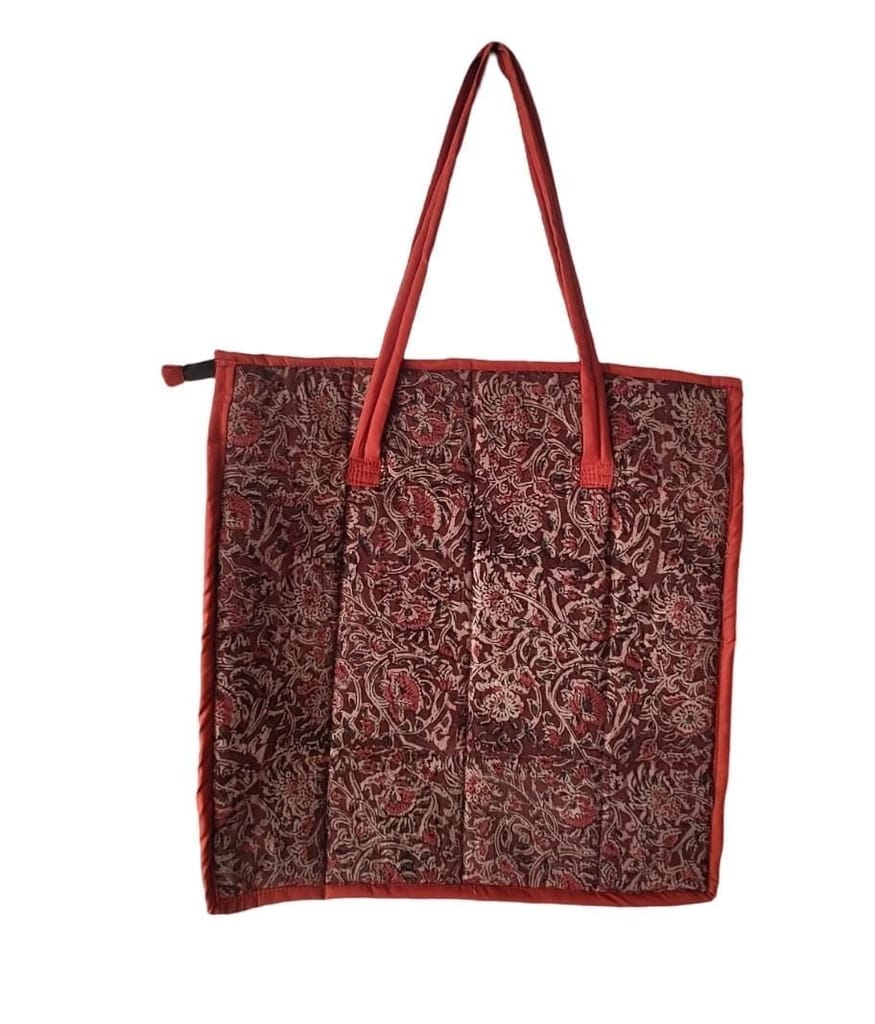 KALAMKARI Handcrafted Floral Print Tote Bag with Zipper Closure
