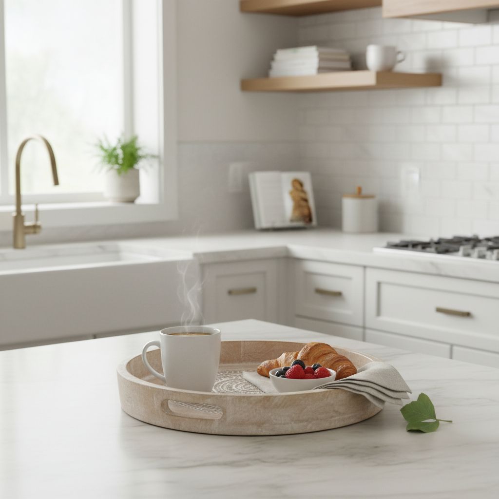 Handicraft Carved Chapati-Offer Tray,Wooden Distressed White Kitchen Decors Tray,Home Living Tray for Hospitality