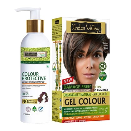 INDUS VALLEY Hair Color Trial Pack | Medium Brown With Colour Protection Shampoo (200 ml) INDUS VALLEY Hair Color Trial Pack | Medium Brown With Colour Protection Shampoo (200 ml) - Medium Brown + Protective Shampoo / 132.5 g (Pack of 2)