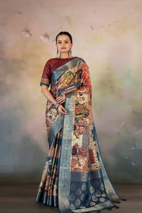 Rich Block Print Jacquard Saree