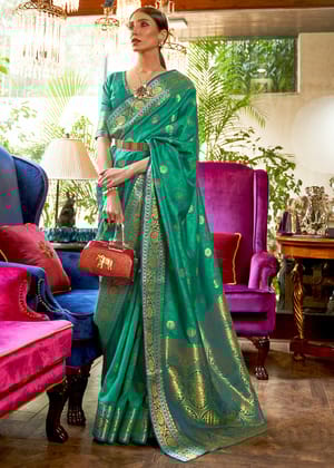 Beautiful Green Woven Smooth Satin Silk Banarasi Saree