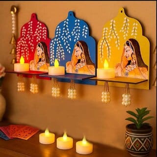 Antiq World Set of 3 Wooden Jharokha Wall Frames with LED  Handcrafted Rajasthani Window Style Wall Decor for Home
